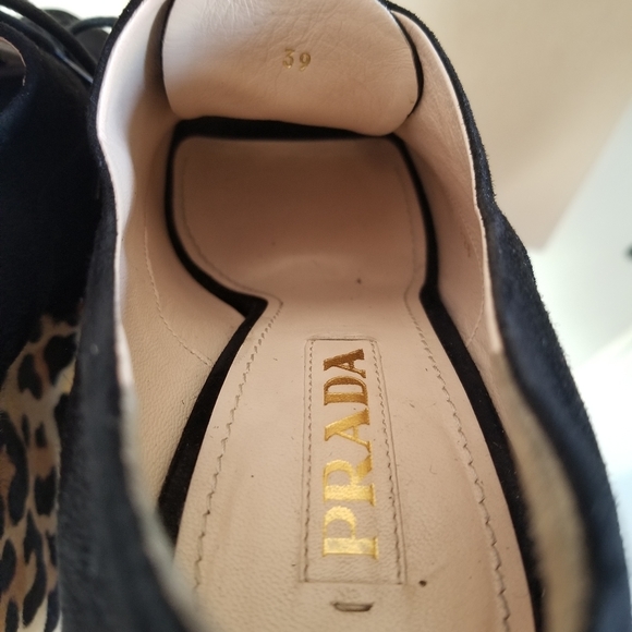 Prada Black Suede Leopard Pony Hair Wedge 39 - Picture 11 of 13
